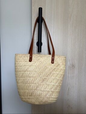 J. Crew Natural structured Straw Tote with Brown Leather Straps